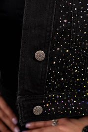 Rhinestone Embedded Cropped Jean Jacket JJ