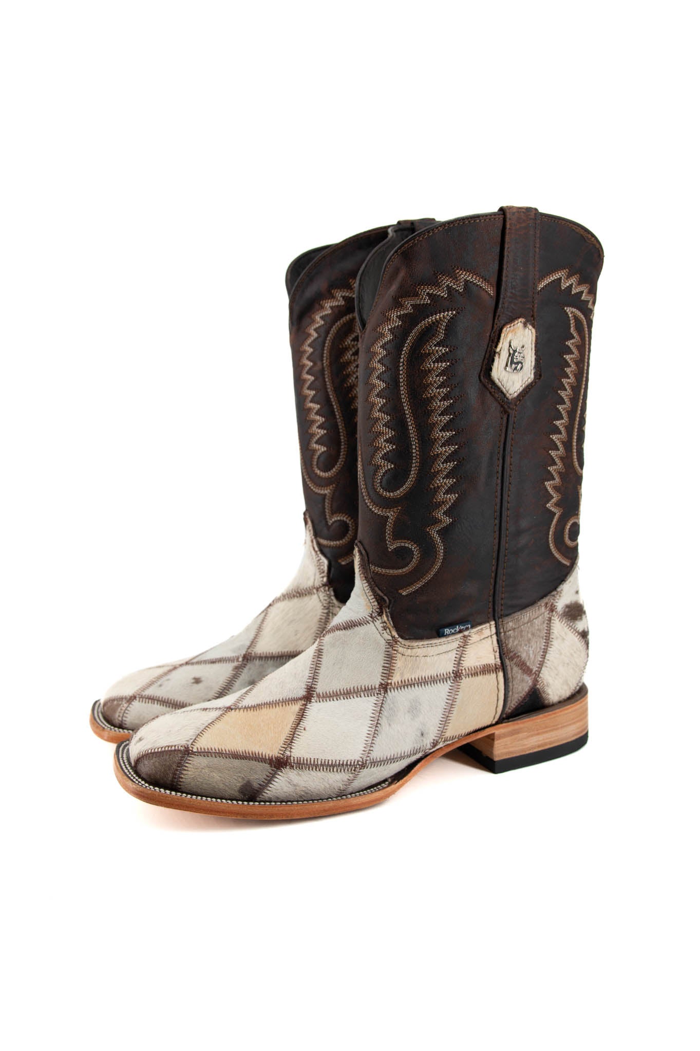 Men's Cowhide Patchwork Square Toe Cowboy Boot Size 12 Box 1M