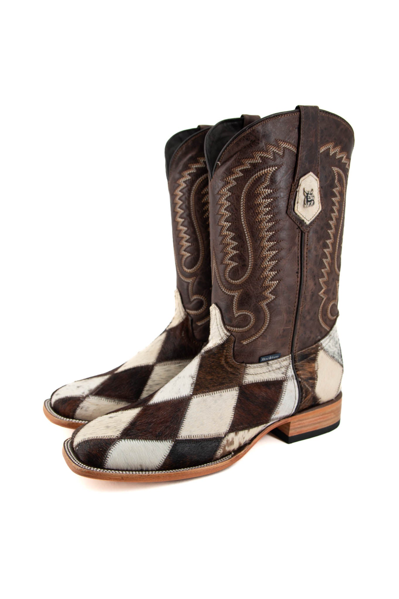 Men's Cowhide Patchwork Square Toe Cowboy Boot Size 10.5 Box 1M