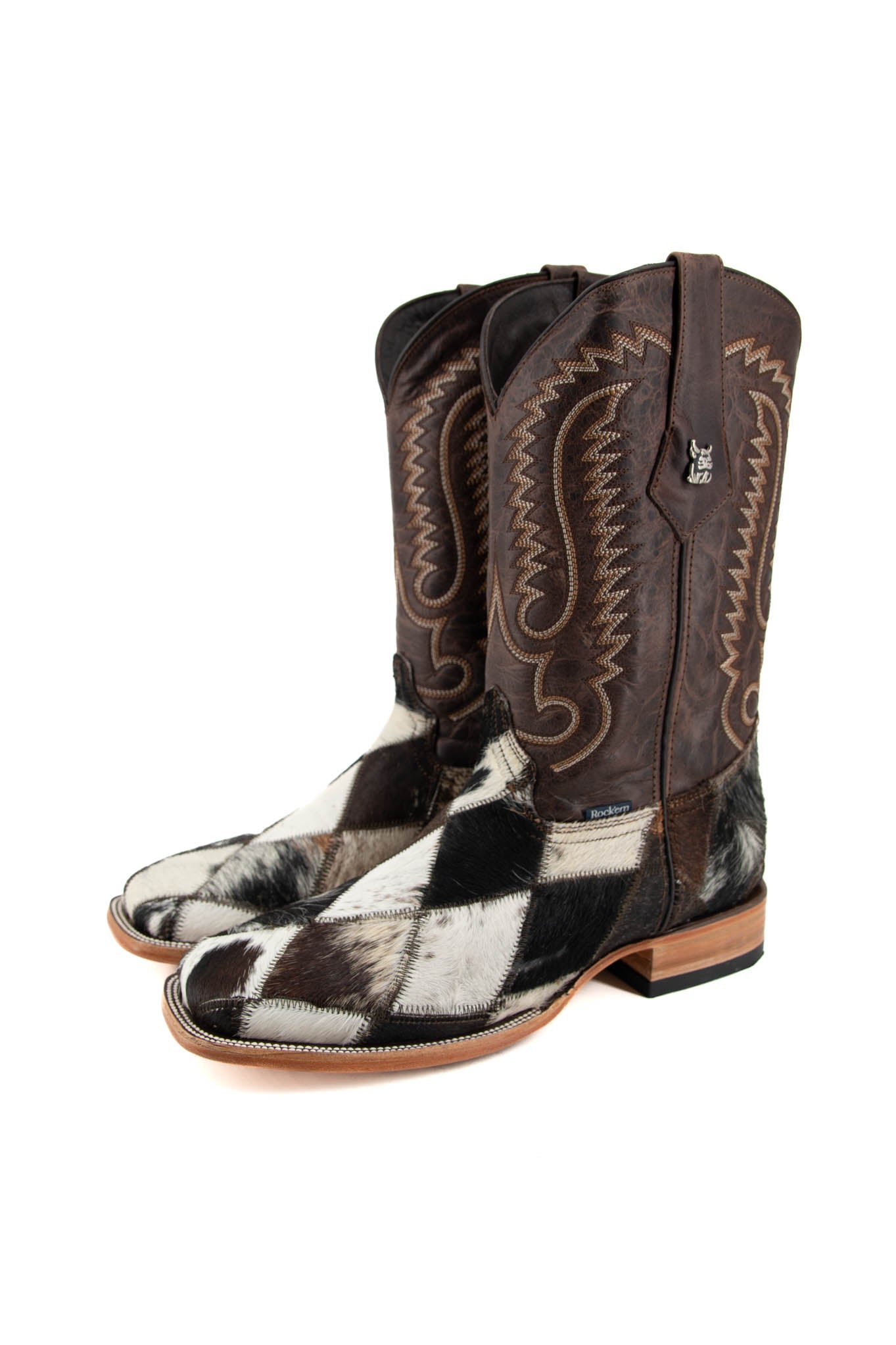 Men's Cowhide Patchwork Square Toe Cowboy Boot Size 10 Box 1M