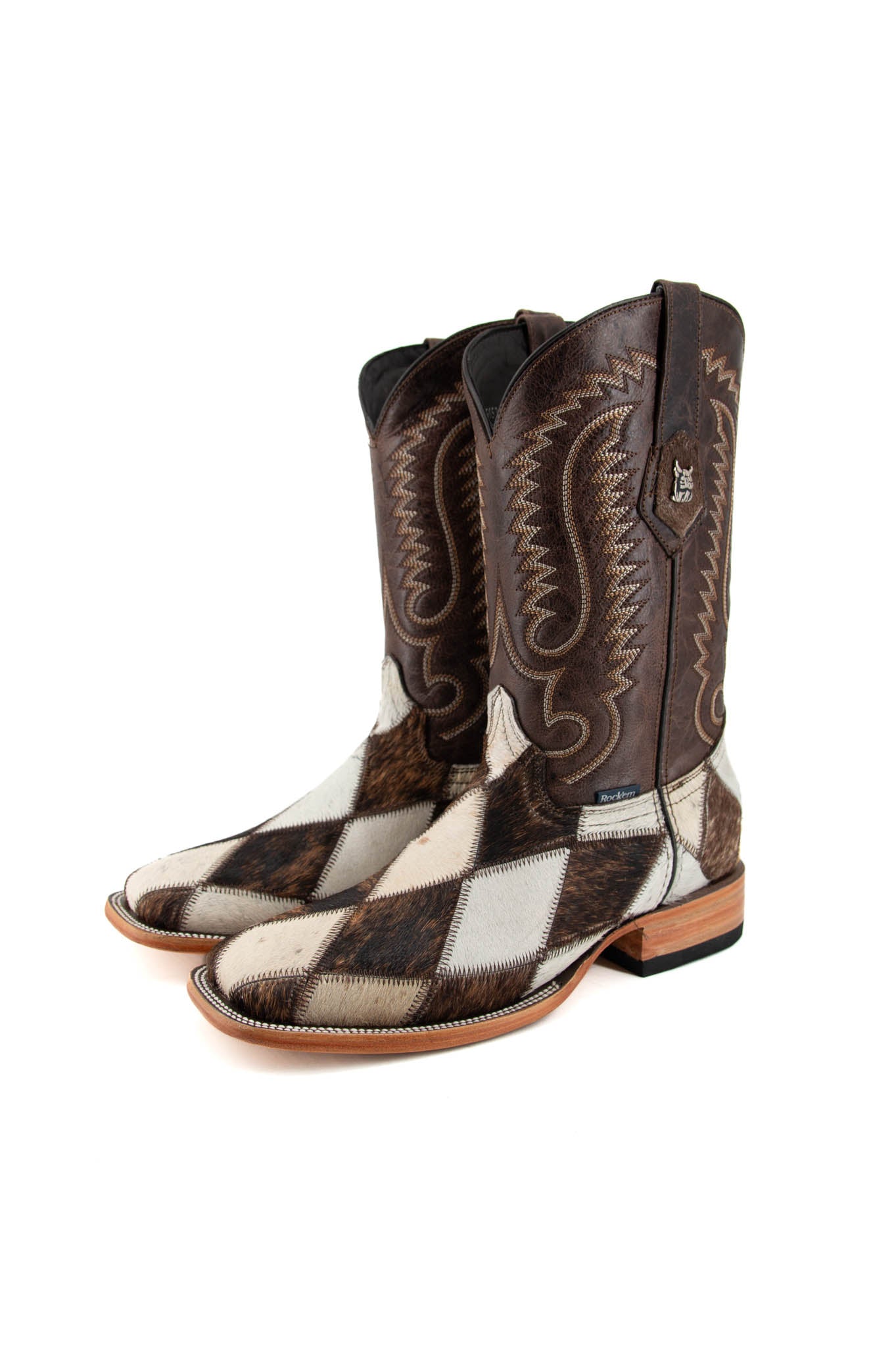 Men's Cowhide Patchwork Square Toe Cowboy Boot Size 8.5 Box 1M