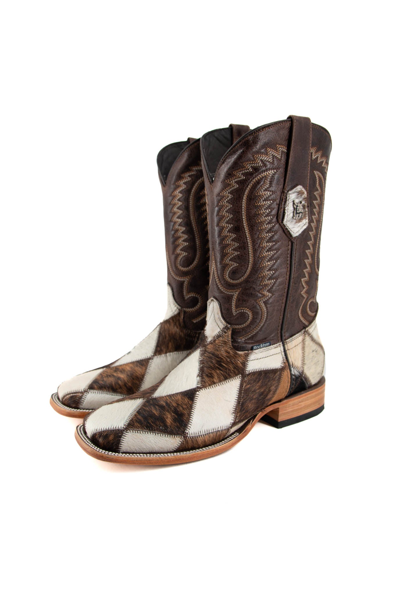 Men's Cowhide Patchwork Square Toe Cowboy Boot Size 8 Box 2M