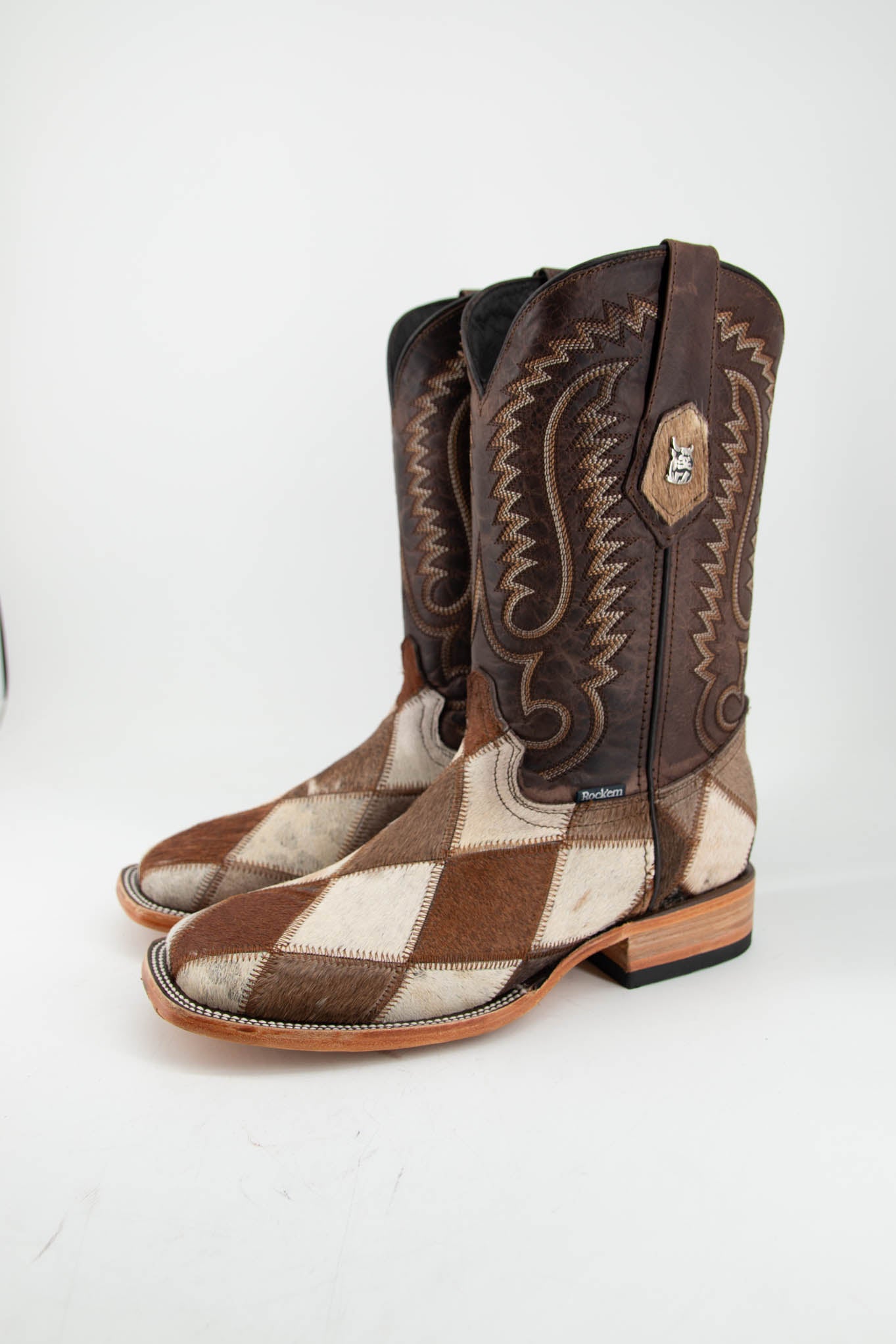 Men's Cowhide Patchwork Square Toe Cowboy Boot Size 7 Box 1M