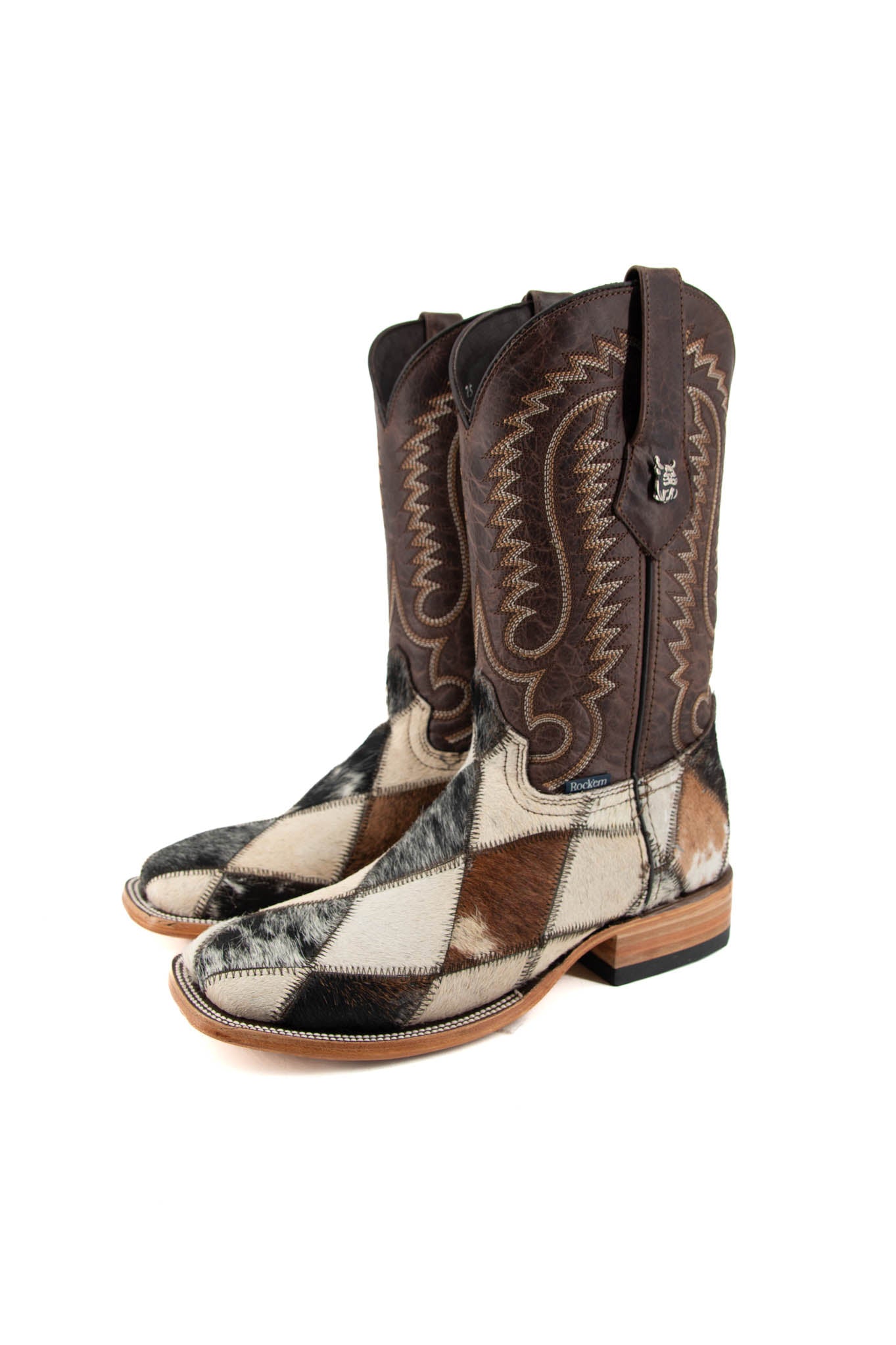 Men's Cowhide Patchwork Square Toe Cowboy Boot Size 6 Box 1M