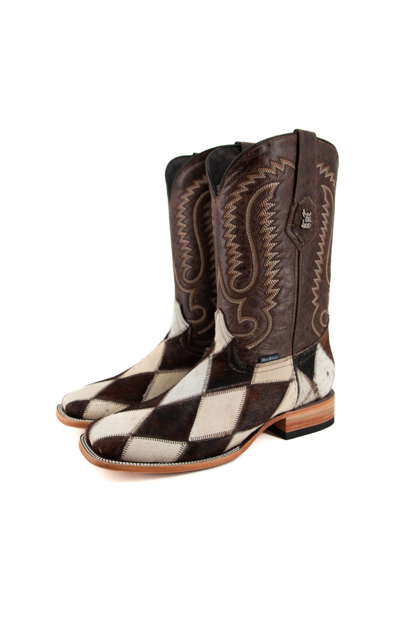 Men's Cowhide Patchwork Square Toe Cowboy Boot Size 9.5 Box 1M