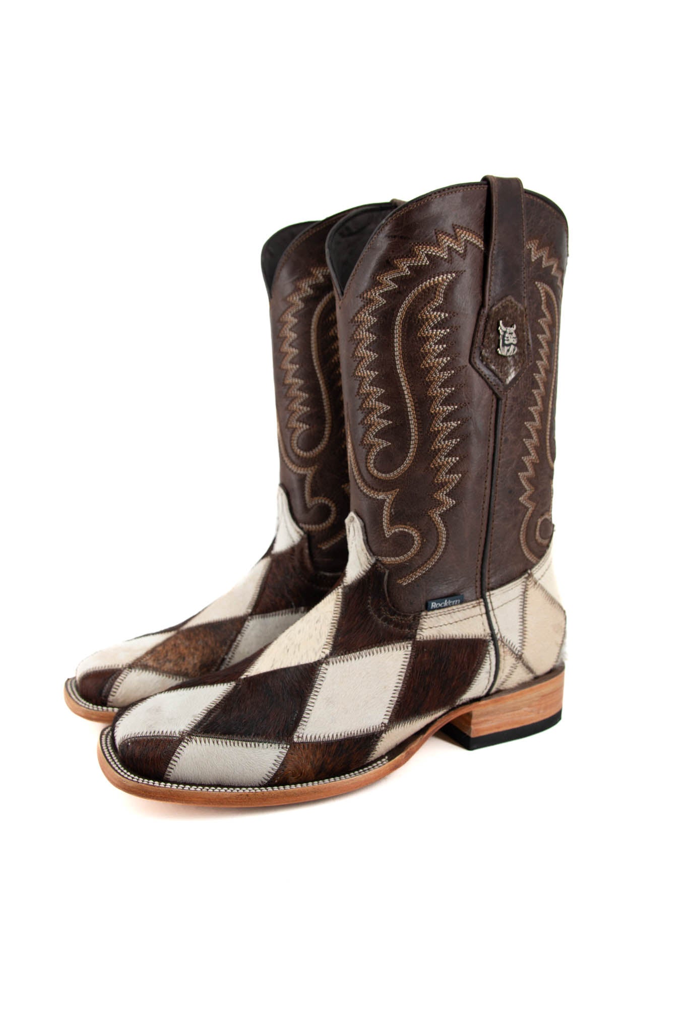 Men's Cowhide Patchwork Square Toe Cowboy Boot Size 9 Box 1M