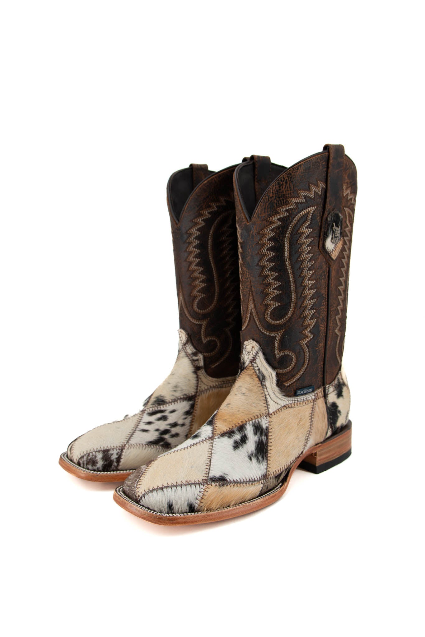Men's Cowhide Patchwork Square Toe Cowboy Boot Size 8 Box 1K **AS SEEN ON IMAGE**