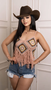 Rock & Roll Denim Crochet Tank With Fringe BW20T03878 JJ