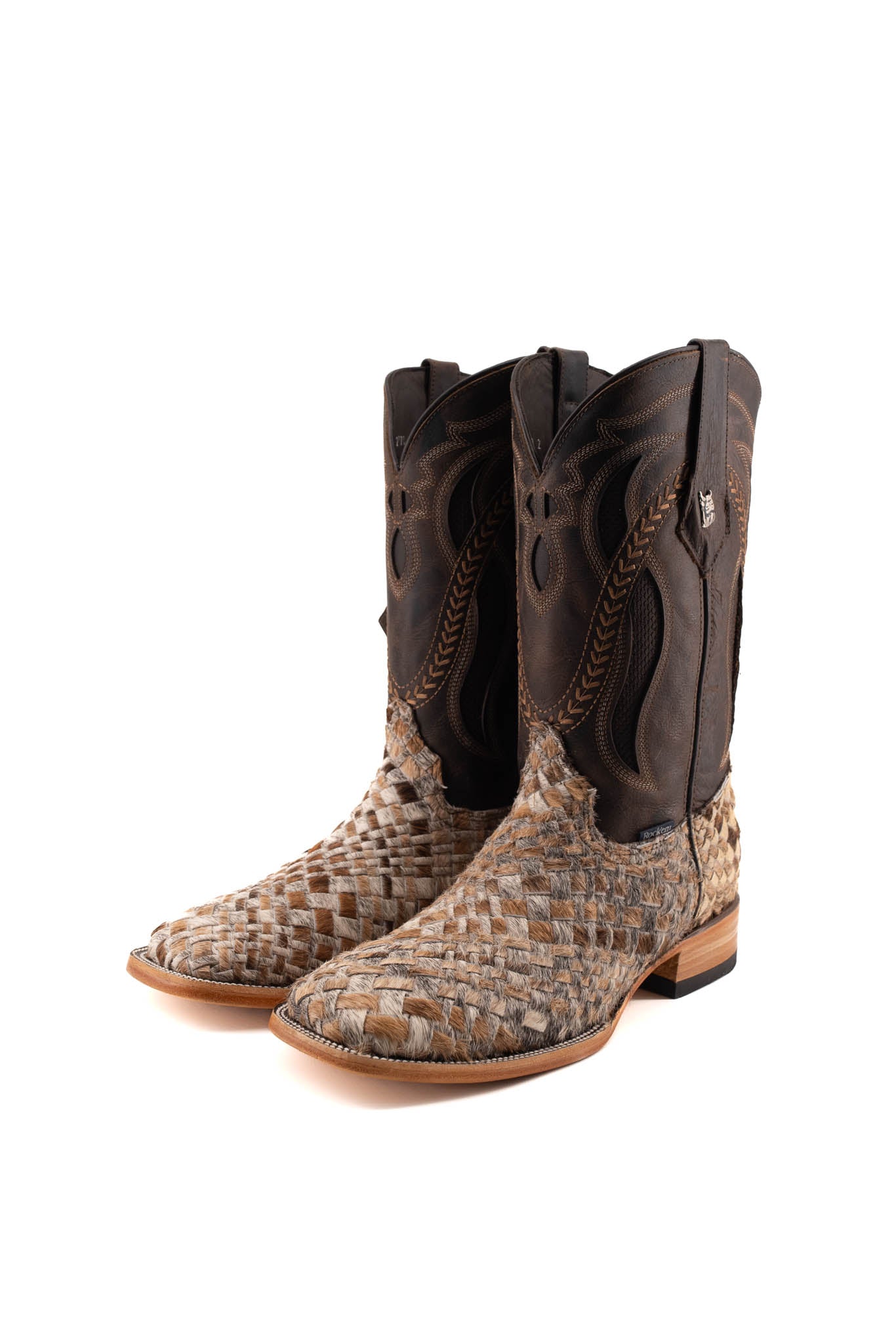 Men's Woven Cowhide Square Toe Cowboy Boot Size 9 Box 2H FINAL SALE