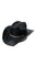 A black straw hat with a decorative band, suitable for kids, displayed against a white background.