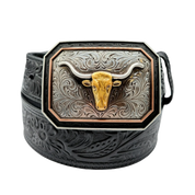 Ariat Men's Floral Embossed Bull Skull Black Belt