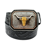 Ariat Men's Floral Embossed Bull Skull Black Belt