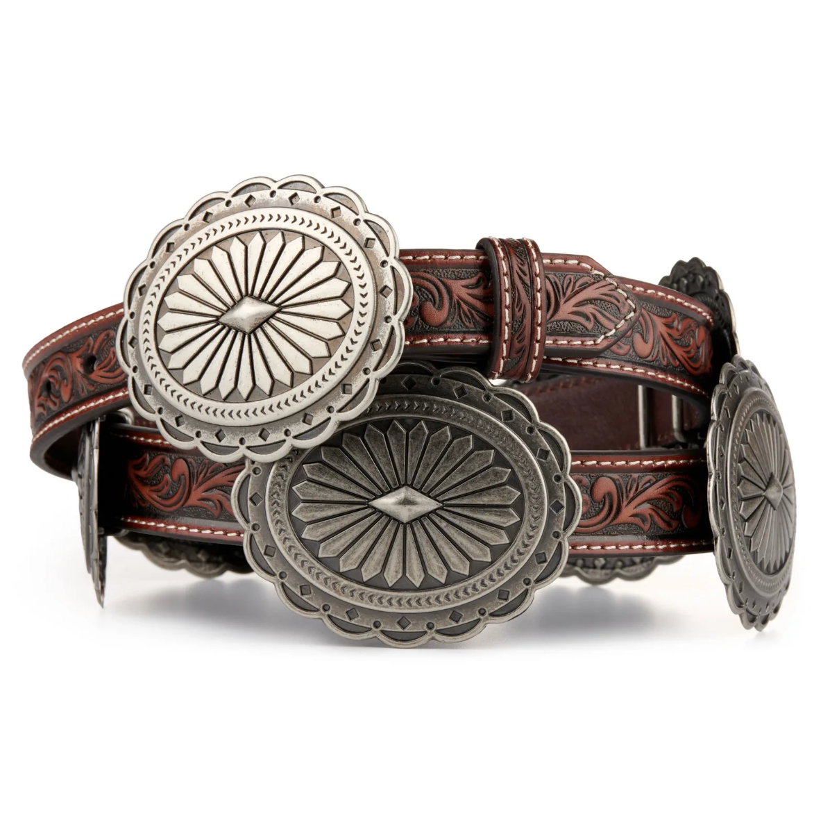 Ariat Tooled with Silver Oval Floral Concho Cowgirl Belt