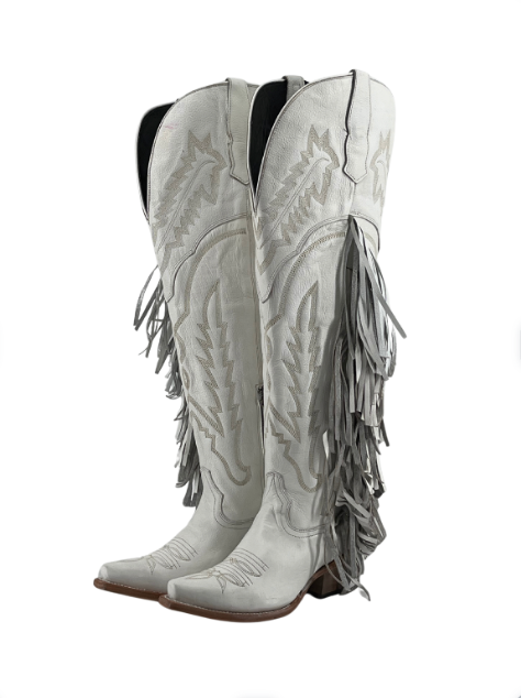 Rock Knee High Fringe Wide Calf Snip Toe Cowgirl Boot FINAL SALE