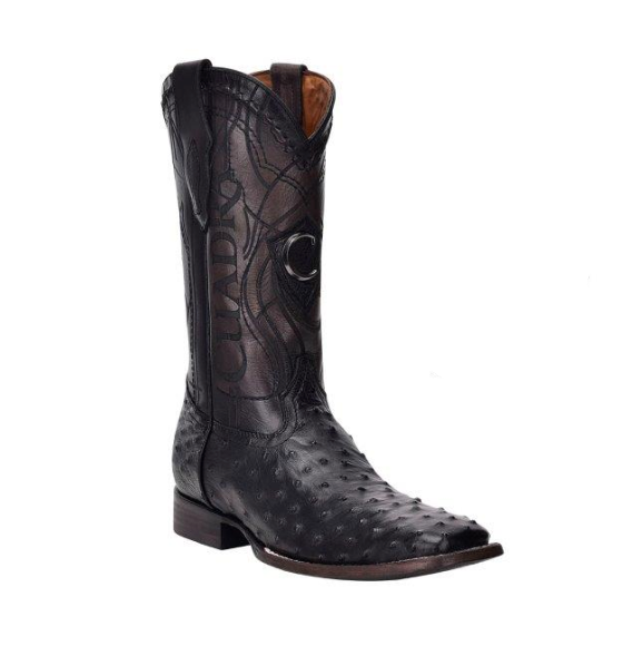 Cuadra CU662 MN Black Ostrich Laser & Embroidery Square Toe