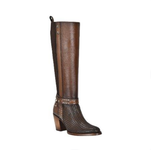 Cuadra CU774 LD Honey & Brown Cowhide Zipper & Studs & Laser Snip Toe