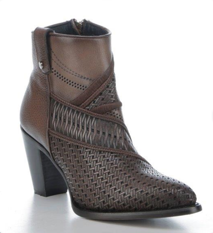 Cuadra CU946 LD Brown Laser & Embroidery & Studs & Zipper Round Toe
