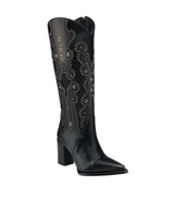 Cuadra CU869 LD Black Python Embroidery Studs and Zipper Point Toe