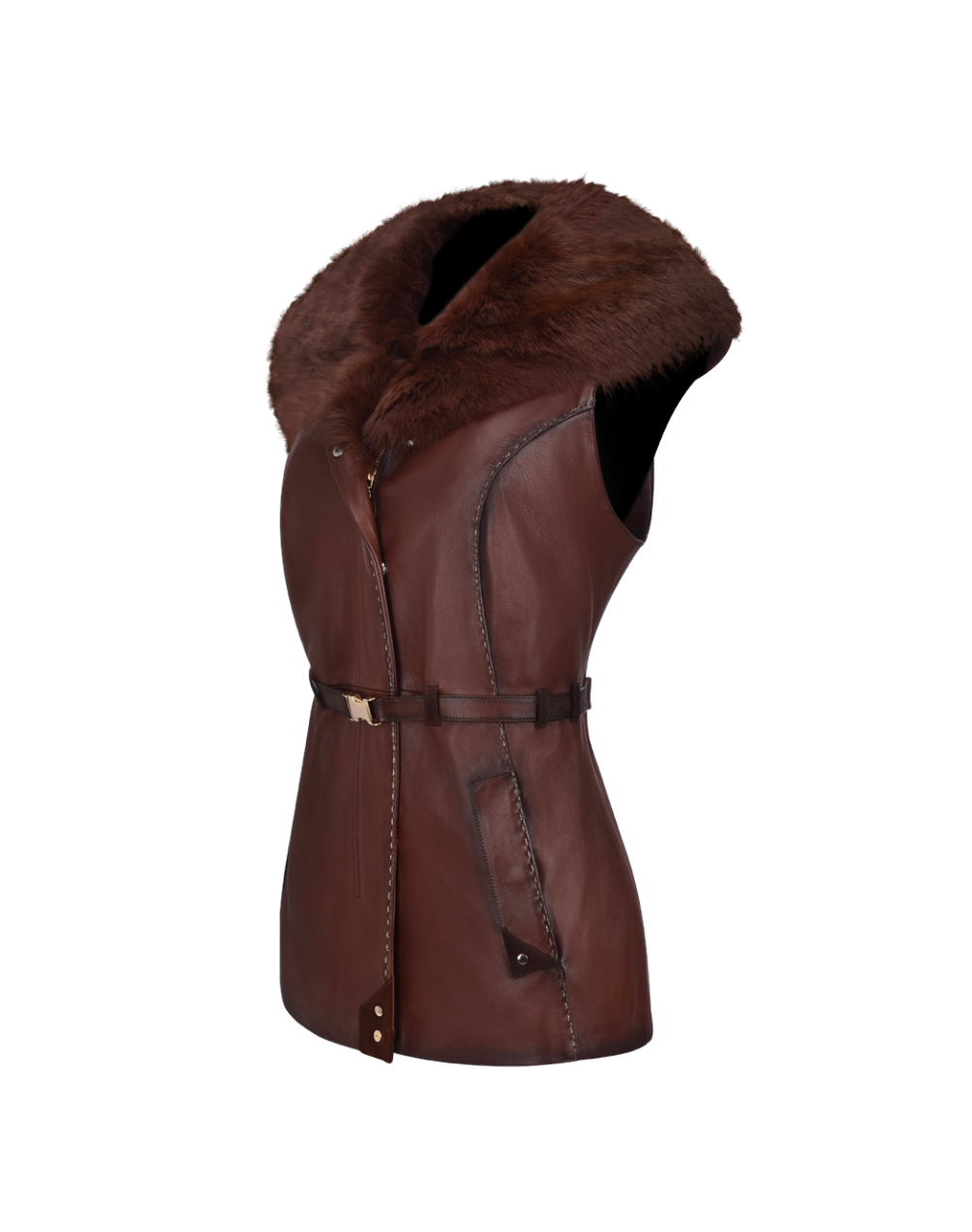 Cuadra JC164 LD Brown Rabbit Woven Vest