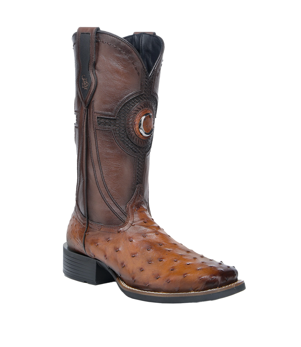 Cuadra CU973 Orange & Honey Ostrich Studs & Embroidery & Woven Square Toe
