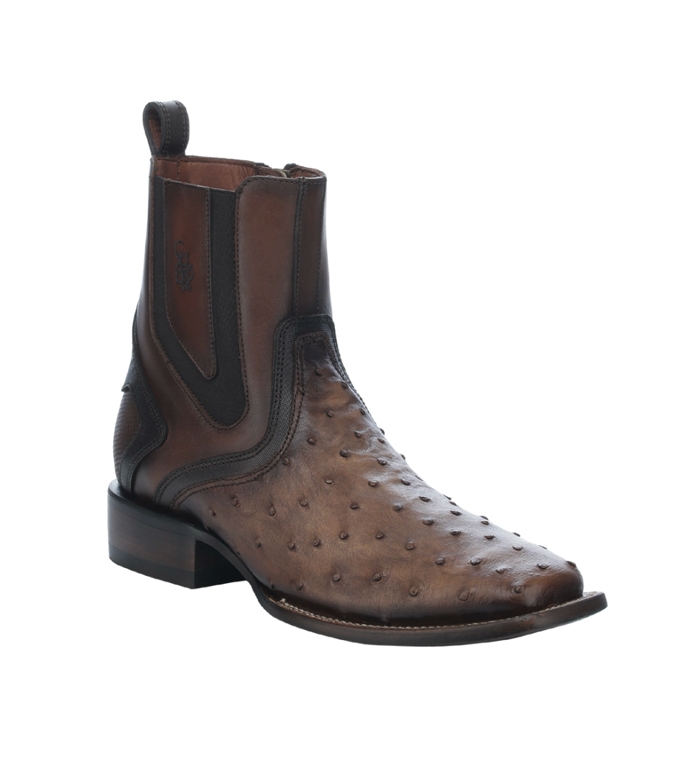 Cuadra CU889 MN Brown Ostrich Zipper & Elastic Square Toe