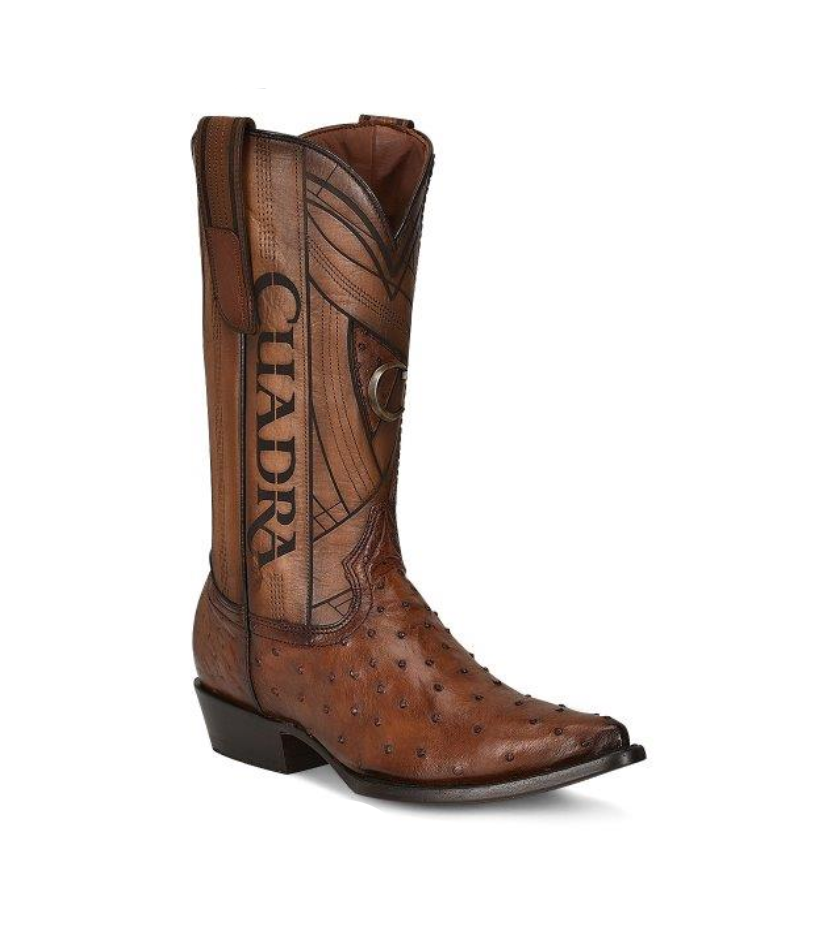 Brown cowboy boot with 'Cuadra' branding on a software interface