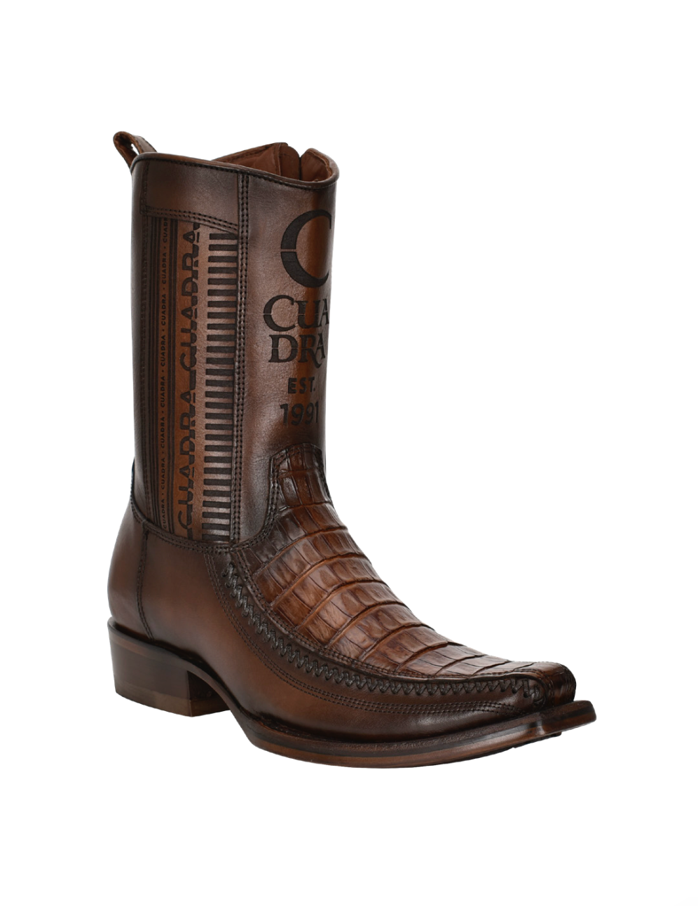 Cuadra CU698 MN Brown Caiman Laser & Woven Narrow Square Toe