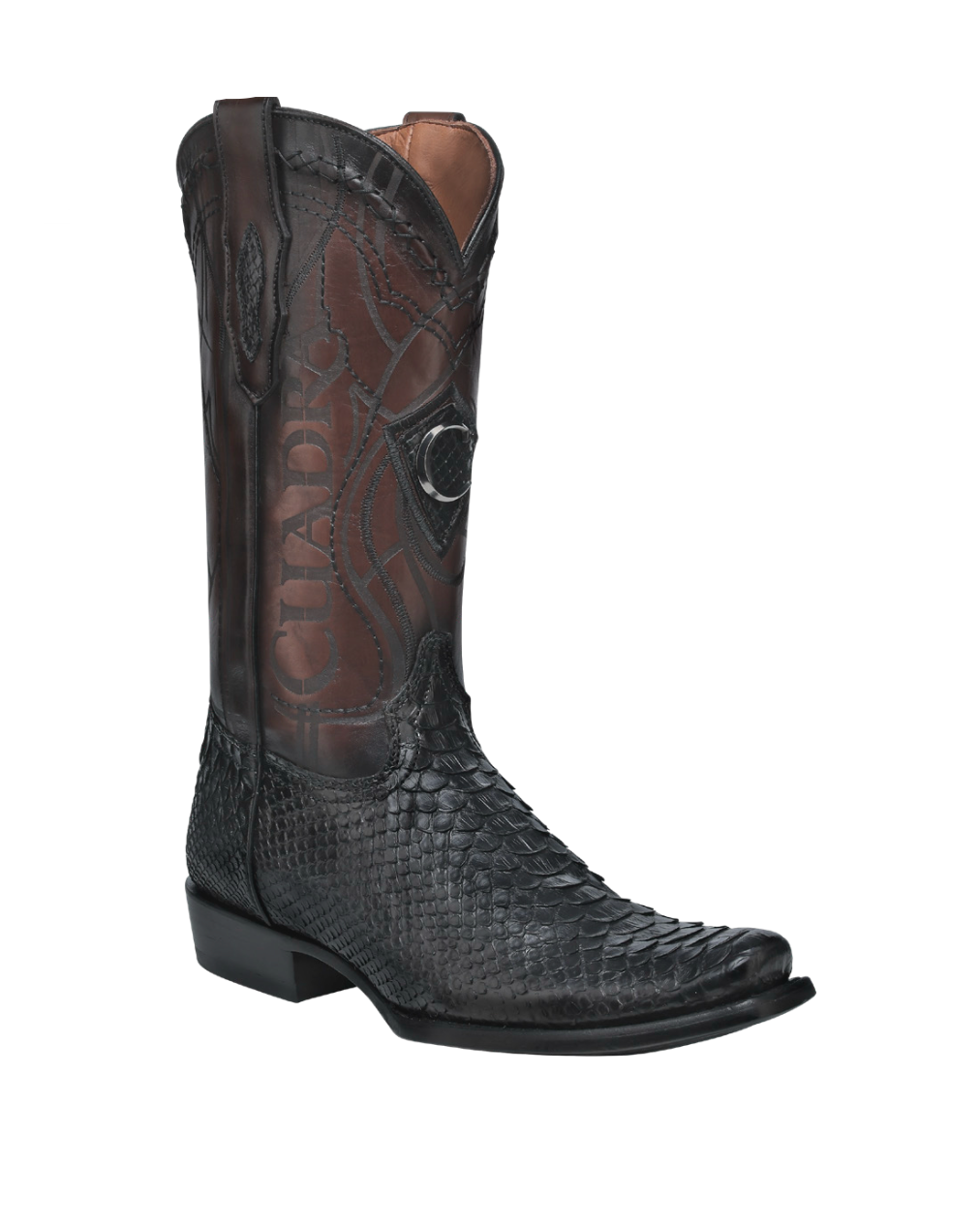 Cuadra CU607 MN Plunge Black Python Laser & Embroidery Narrow Square Toe
