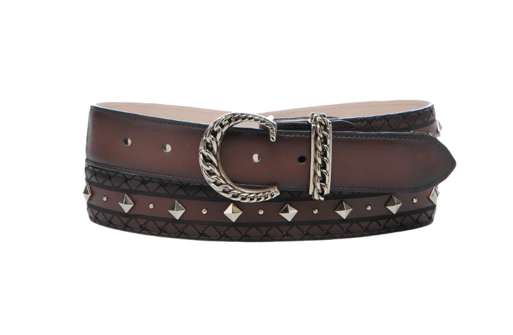 Cuadra BC396 LD Chocolate Laser & Studs Belt