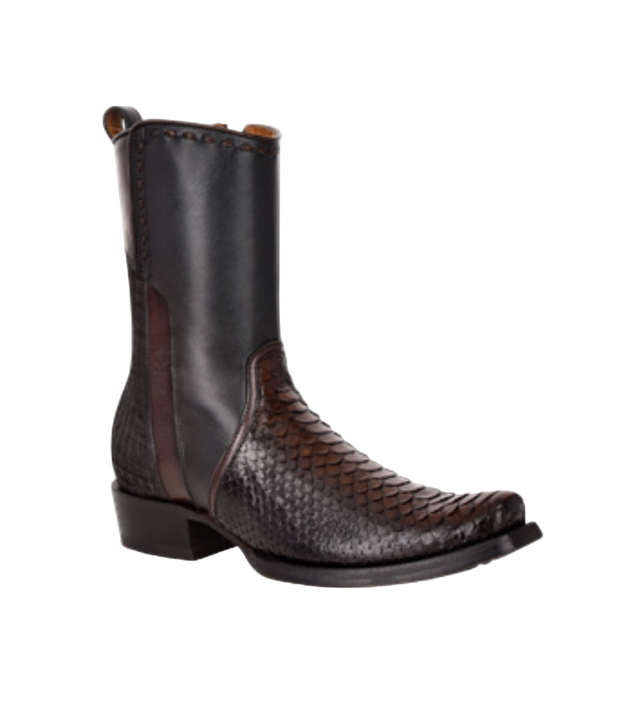 Cuadra CU557 MN Lisboa Black Python Laser & Woven and Zipper Narrow Square Toe