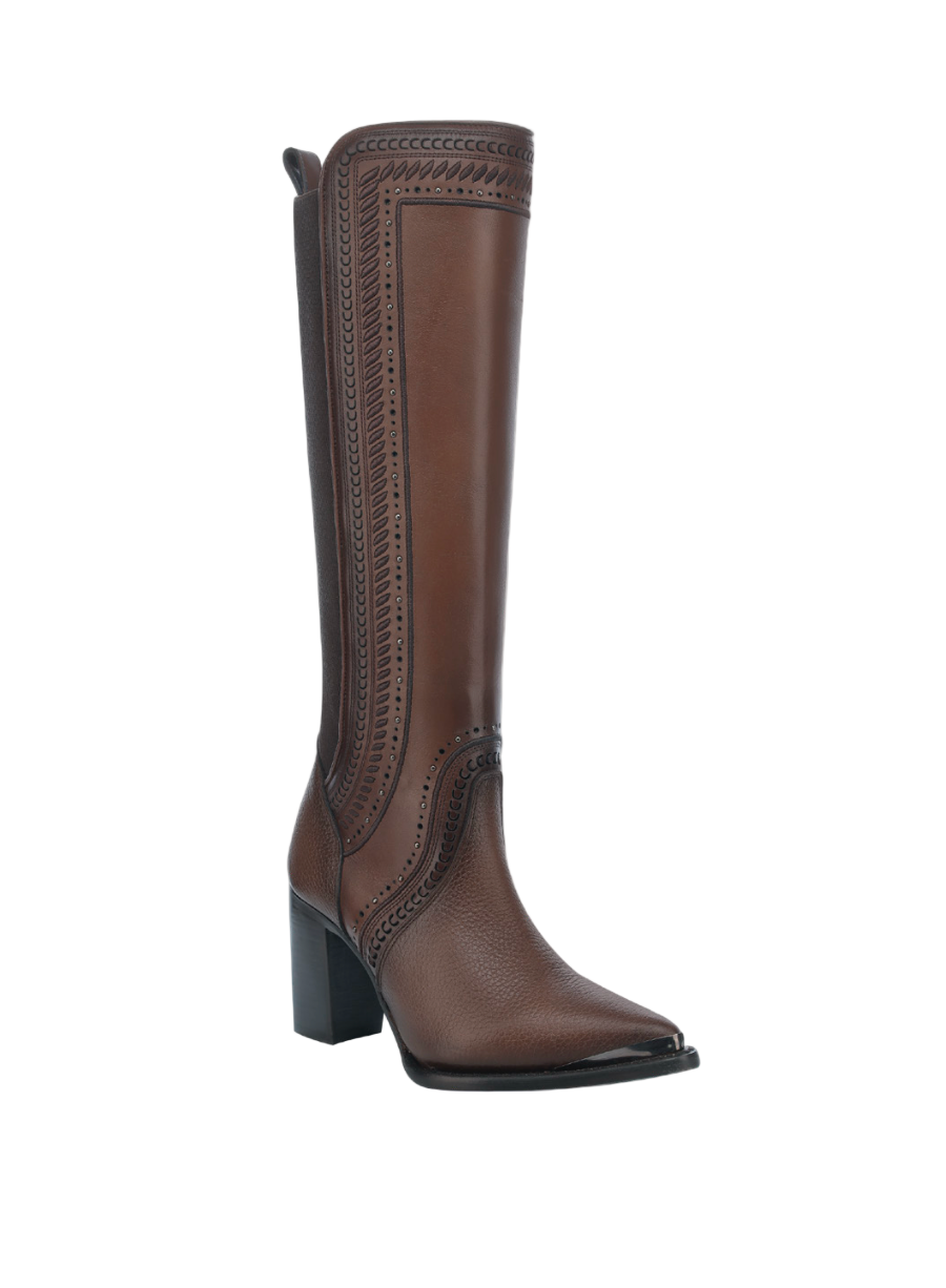 Cuadra CU871 LD Brown Laser & Woven & Zipper Pointed Toe