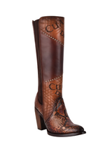 Cuadra CU561 LD Glazed Chestnut Python Laser & Embroidery & Woven Round Toe