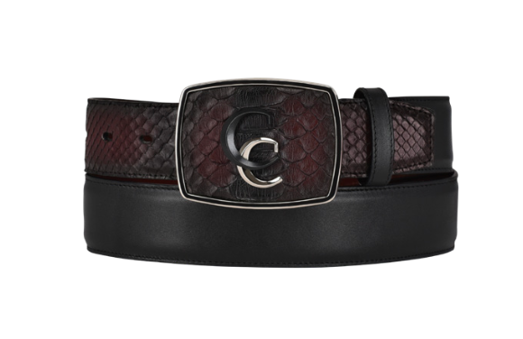 Cuadra BC324 MN Black Cherry Python Exotic Strip Belt