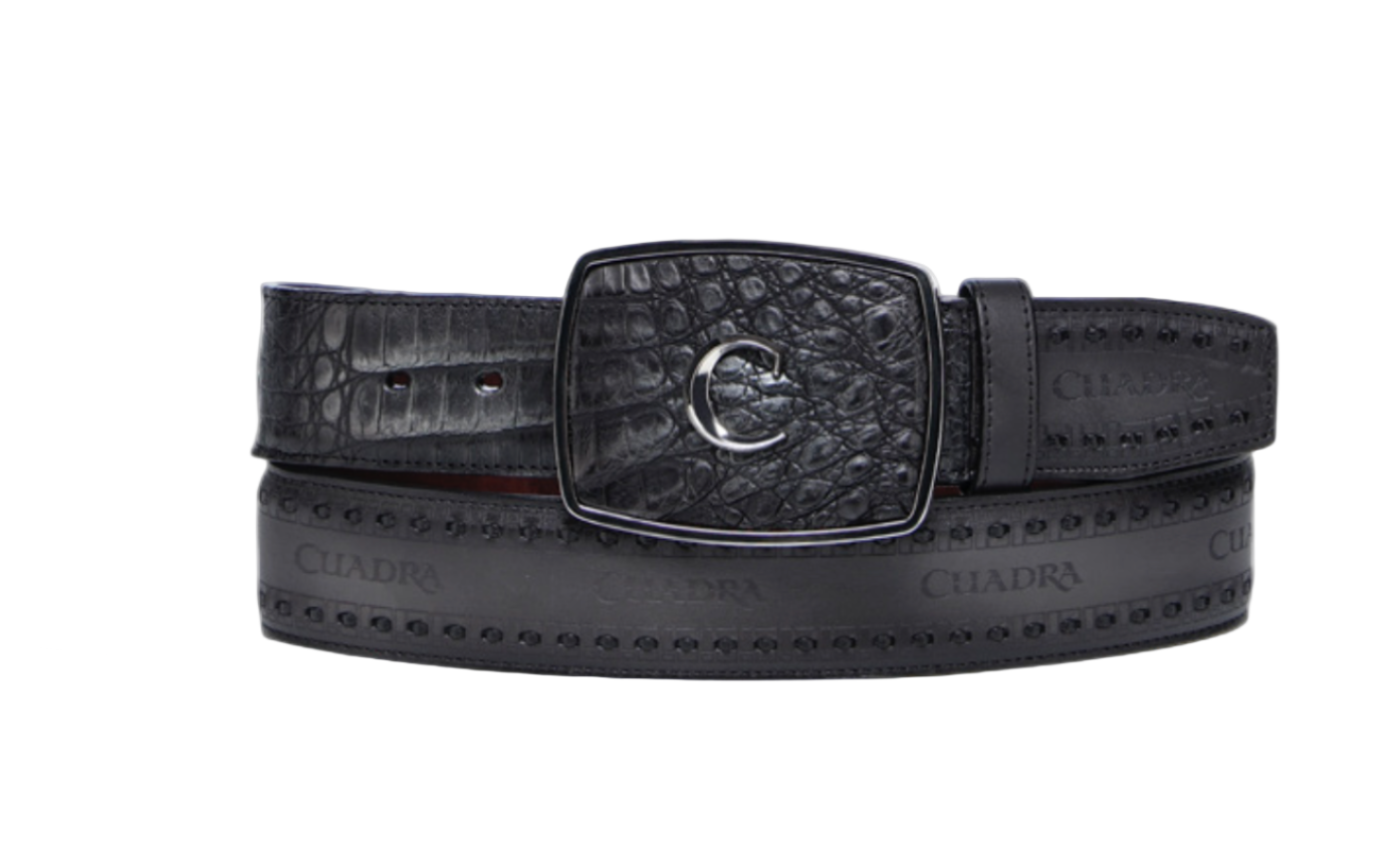 Cuadra BC423 MN Black Caiman Laser & Woven Belt