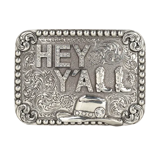 Blazin Roxx Silver HEY YALL Belt Buckle Rectangle Belt Buckle