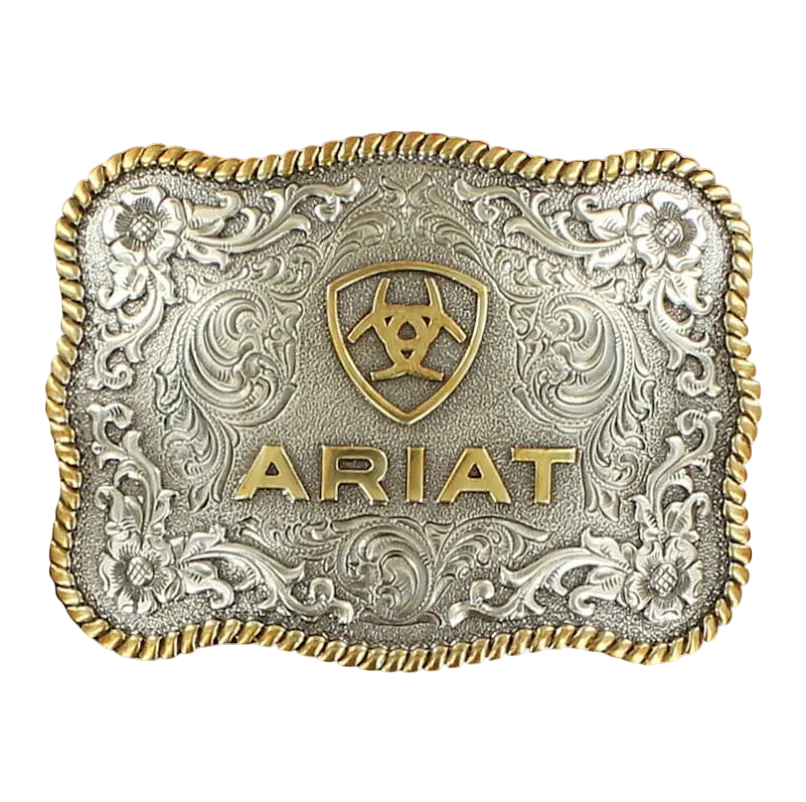 Ariat Silver & Gold Rope Edge Rectangle Belt Buckle