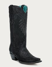 Corral A4729 Women Overlay Embroidery And Studs Black Snip Toe Cowboy Boots
