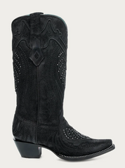 Corral A4729 Women Overlay Embroidery And Studs Black Snip Toe Cowboy Boots
