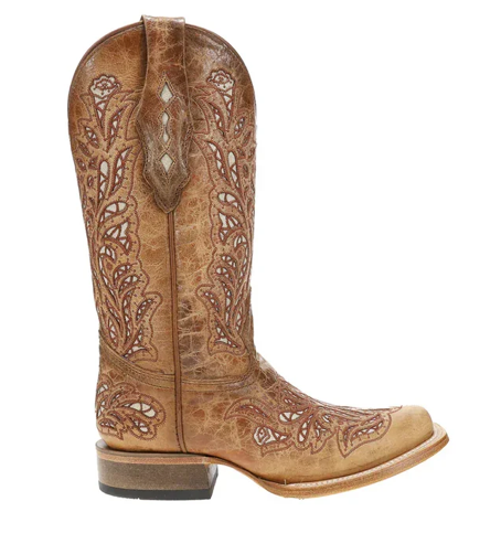 Corral A4879 Women's Sand Glitter Inlay Embroidered Western Boots