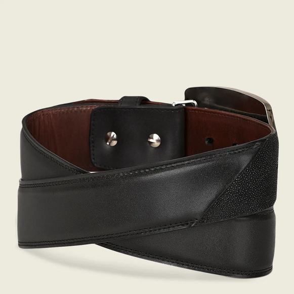 Cuadra BC315 MN Black Sting Stingray/Cowhide Stitching Belt