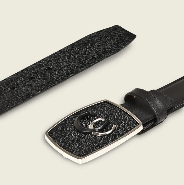 Cuadra BC315 MN Black Sting Stingray/Cowhide Stitching Belt