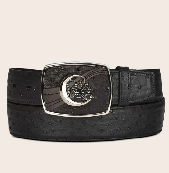 Cuadra BC306 MN Black Ostrich/Cowhide Exotic Strip Belt
