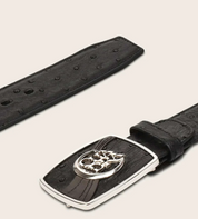Cuadra BC306 MN Black Ostrich/Cowhide Exotic Strip Belt