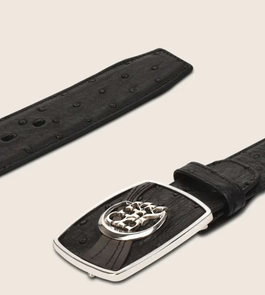 Cuadra BC306 MN Black Ostrich/Cowhide Exotic Strip Belt