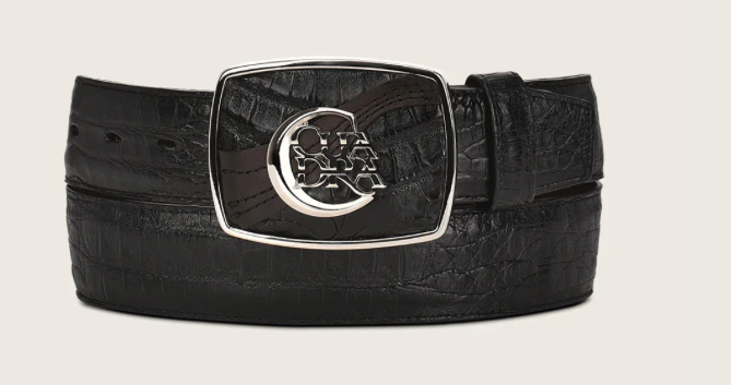 Cuadra BC309 MN Black Caiman/Cowhide Exotic Strip Belt