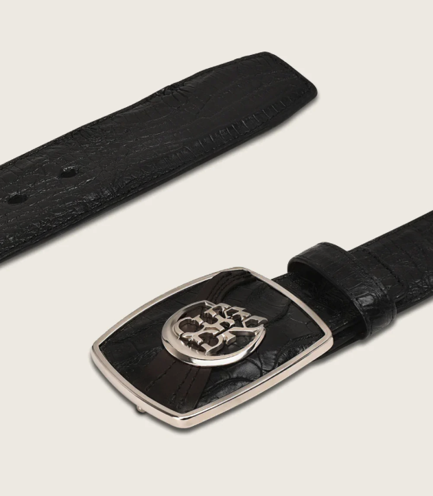 Cuadra BC309 MN Black Caiman/Cowhide Exotic Strip Belt