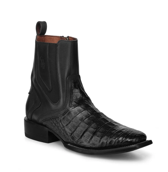 Cuadra CU891 MN Black Caiman Zipper & Elastic Square Toe