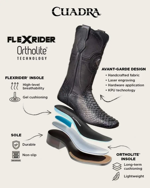 Cuadra CU977 MN Python Embroidery & Laser & Woven Square Toe Cowboy Boot