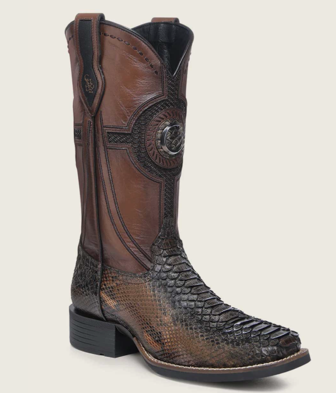 Cuadra CU978 MN Honey Python Studs & Embroidery & Woven Square Toe