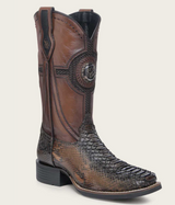 Cuadra CU978 MN Honey Python Studs & Embroidery & Woven Square Toe